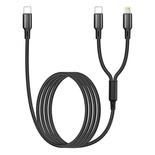 littlelucky 2-in-1 USB to L & Type-C Fast Charging Cable, 3.9 ft, 27–100W for iPhone/iPad/PC