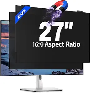 2-Pack Magnetic Privacy Screen for 27-Inch Frameless Monitors – Removable Hanging Shield, 16:9 Widescreen, Anti-Blue Light & Anti-Glare Filter