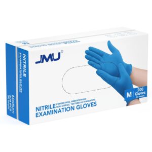 JMU Blue Nitrile Disposable Medical Exam Gloves, Medium Size, 200 Count, 3.5 Mil Thickness, Latex-Free and Powder-Free