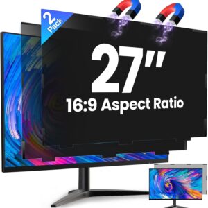 2-Pack 27-Inch Magnetic Privacy Screen for 16:9 Monitors – Anti-Glare Blue Light Filtering Computer Monitor Privacy Shield, Removable Anti-Spy Screen Protector