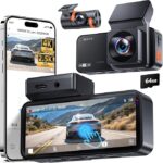 Front and Rear Dash Cam (4K + 2.5K) with 3.39" Touch Screen – Dual Dash Camera Featuring WiFi App Control, 64GB Storage, Parking Mode, Night Vision, Loop Recording, and Emergency Lock (X5)