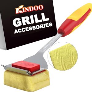Bristle-Free Grill Brush for Outdoor BBQs – Replaceable Steam Cleaning Brush Head with Extended Handle, Safe Scraper for Cast Iron and Stainless Steel Grates, Red