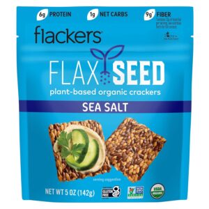 Flackers Organic Sea Salt Flaxseed Crackers, 5 oz – Gluten-Free, Vegan, Keto-Friendly, 9g Fiber, 1g Net Carb