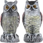 Hedoc 2-Pack Owl Decoys – Realistic Great Horned Owl Bird Repellent for Gardens, Yards, and Rooftops.