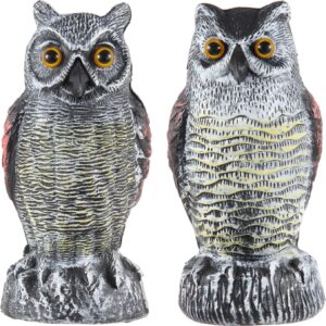 Hedoc 2-Pack Owl Decoys – Realistic Great Horned Owl Bird Repellent for Gardens, Yards, and Rooftops.