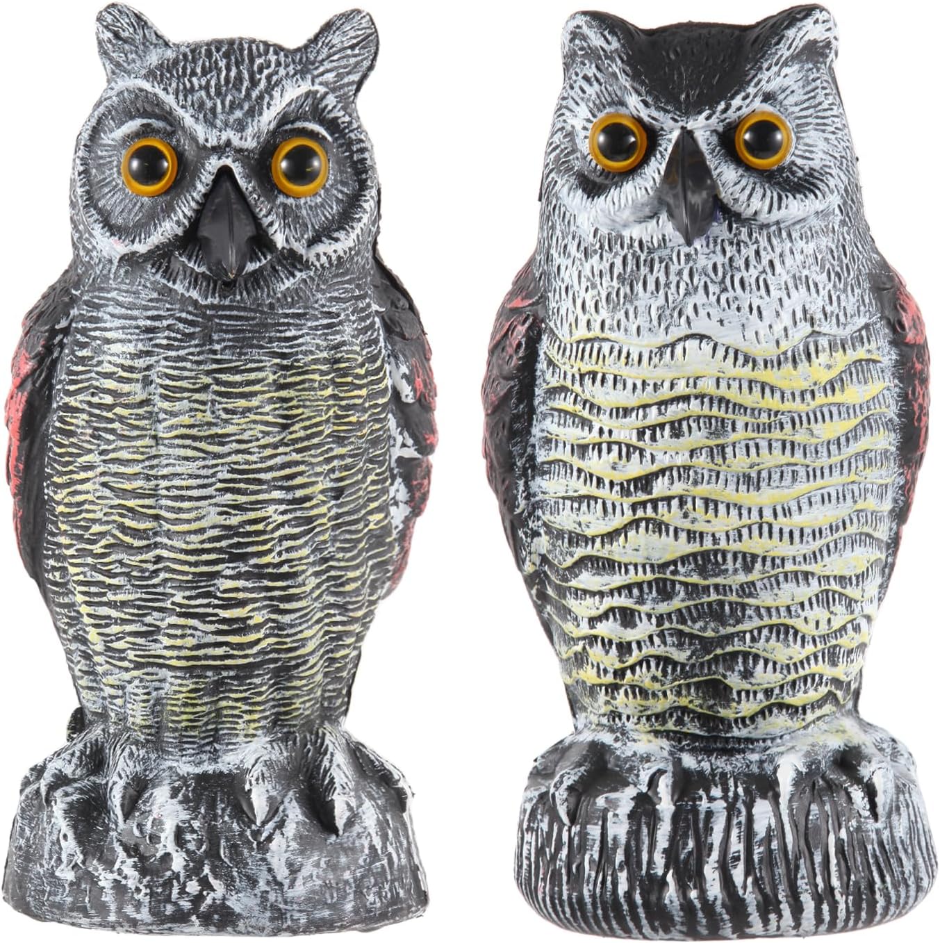 Hedoc 2-Pack Owl Decoys – Realistic Great Horned Owl Bird Repellent for Gardens, Yards, and Rooftops.