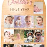 My First Year Memories Photo Board – Personalized Wooden 12-Month Picture Display, Sweet 1st Birthday Decor for Girls